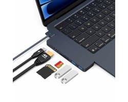 M-TECK MacBook Air/Pro USB-C - Dock - HUB - Splitter - 1 x HDMI 4K60Hz - 1 x Thunderbolt - 2 x USB3.0 - SD/MicroSD kaartlezer - M1/M2/M3/M4- Kleur: Midnight