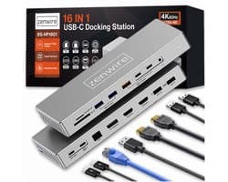 Zenwire® BS-HD1601 – USB-C Docking Station 16-in-1 – 2× HDMI 4K 60Hz – DisplayPort 1.4 – USB 3.0 – SD/TF – Audio Jack – LAN – Voor Laptop/MacBook – Uitgebreide Multipoort Hub