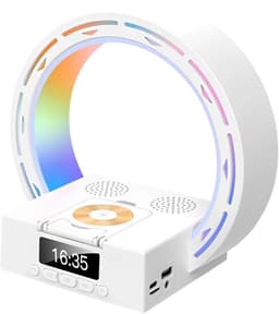 longziming -Bluetooth Speaker – Digitale Klok Slaapkamer – Bluetooth Speaker met Draadloos Opladen 15W – Bluetooth 5.3 – 3D Geluid – LED Sfeerverlichting met Digitale Klok en Telefoonhouder – Multifunctionele Bureau Speaker – wit — thumbnail 1