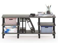 Multifunctioneel TV-rek met 3 niveaus in grijs/zwart en houtafwerking