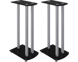 vidaXL - Luidsprekerstandaards - 2 - st - 3 - pijlers - gehard - glas - zwart - zilver