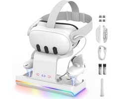 Gloovon® - VR Oplaadstation - VR Console Standaard - RGB-verlichting - Oplaadstandaard Controller Oplader - Oculus Quest 3 Accessoires - Geschikt voor Meta Quest 3