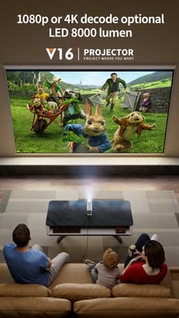Mini Beamer V16 - Projector met Netflix+YouTube+Disney+ - 4K-ondersteuning - Home Cinema - Android 11 - WiFi 6 & Bluetooth 5.2 - Wit — thumbnail 4