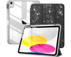 Slanke Beschermhoes voor iPad 11 inch (2025) & 10e Gen (2022) met Potloodhouder & Auto Slaap/Waak - Transparante Achterkant Glitter Zwart