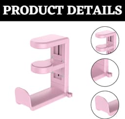 longziming -Bureaublad Hoofdtelefoonhouder met Klem – 360° Draaibare Headset Stand zonder Boren – Clip-on Haak voor Koptelefoon & Accessoires – Ruimtebesparende Ophanghouder voor Bureau en Thuis — thumbnail 3