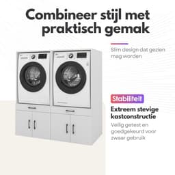 Wasmachinekast Dubbel 134x145x67cm | Ruimtebesparend & Super Stevig | Met Uitschuiflade | Voor Wasmachine en Droger | Wit — thumbnail 3