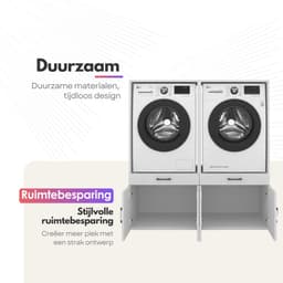 Wasmachinekast Dubbel 134x145x67cm | Ruimtebesparend & Super Stevig | Met Uitschuiflade | Voor Wasmachine en Droger | Wit — thumbnail 5