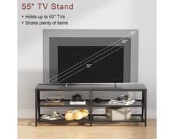 Industrieel TV-Lowboard met 3 Open Vakjes – TV-Kast voor Televisies tot 65 Inch – TV-Plank voor Woonkamer & Slaapkamer – 140 x 40 x 50 cm – Stalen Frame & Verstelbare Poten – Zwart – Altameubel