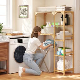 Homcom Over Washing Machine Rack-Bamboe-100L x 40B x 157H cm-Natuurhout — thumbnail 3