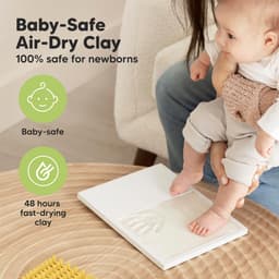 Babyhand- en voetafdrukset - sneldrogende klei babyvoetafdrukset, pasgeboren aandenken, kinderkamer fotolijst voor jongens, meisjes, gepersonaliseerde cadeaus voor douche en register (Alpine White) — thumbnail 5