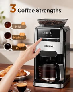 Aigostar Savor - Koffiezetapparaat met ingebouwde koffiemolen - 1.5L - Aromaselectie - Digitaal Display - Warmhoudfunctie - 24-uurs Timer - 1400W - Zwart — thumbnail 2