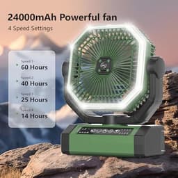 Draagbare Ventilator 24000 mAh - Batterij Werkt met Afstandsbediening en LED, 4 Snelheden, Perfect voor Kantoor, Camping en Outdoor Activiteiten — thumbnail 3