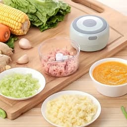 Mini keukenmachine 250 ml, vleesmolen, kleine keukenmachine met 3 roestvrijstalen messen, elektrische hakmolen, Geschikt voor vlees, groenten en fruit. — thumbnail 3