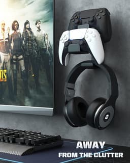 Dubbele controllerhouder en koptelefoonhanger voor gameconsoles en pc - wandhouder voor headsets - zwart — thumbnail 3