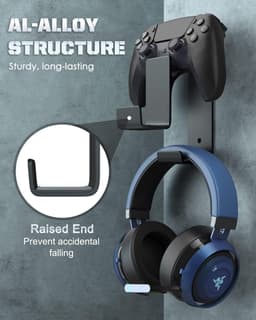 Dubbele controllerhouder en koptelefoonhanger voor gameconsoles en pc - wandhouder voor headsets - zwart — thumbnail 2