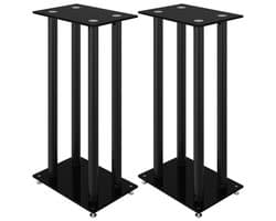 vidaXL - Luidsprekerstandaards - 2 - st - 4 - pijlers - gehard - glas - zwart