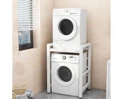 Wastorenkast voor Wasmachine en Droger - 3 Hoogtes Verstelbaar - Extra Sterke Metalen Onderbouw - Wit