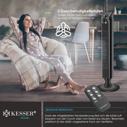 Torenventilator met afstandsbediening | 90° oscillatie | 3 snelheden | 90 cm | Timerfunctie | Geluidsarm | Elegante voetventilator — thumbnail 3