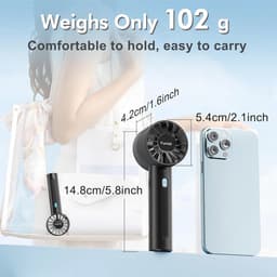 Klein Draagbaar Ventilator - Super Krachtige Turbo Handventilator met Oplaadbare USB Batterij voor 16 Uur Gebruik - Persoonlijke Handventilator voor Kantoor en Reizen — thumbnail 3