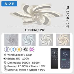Moderne 50W Dimbare Plafondventilator met Verlichting voor Woonkamer en Slaapkamer — thumbnail 3
