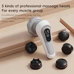 Moederdag Deze grijze fascie-massager is een full-body massager die kan worden gebruikt om de huid te verstevigen. Hij is uitgerust met vijf verwisselbare massagekoppen en biedt negen instelbare intensiteitsniveaus. — thumbnail 2