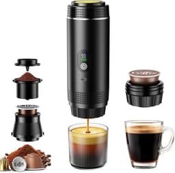 Mini Koffiemachine - 3-in-1 Reis Espresso Apparaat - Werkt op Batterijen en USB - Voor Cups en Gemalen Koffie - Camping en Autogadget - Cadeau voor Kampeerders en Reizigers - Reisaccessoire - Zwart - 1 Stuk — thumbnail 1
