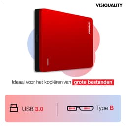 VisiQuality High-Speed Externe Harde Schijf 1 TB - Draagbare Harde Schijf USB 3.0 - Voor Windows & Mac - Xbox & PS4 games - Compact - Met handleiding - Rood — thumbnail 5