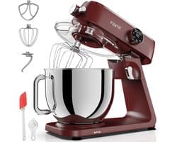 Fentic Keukenmachine 1800W, Keukenrobot met 7l RVS Mengkom, Incl. Menghaak, Garde, Deeghaak en Extra Accessoires, Keukenmixer Met Timer en 10 Snelheden