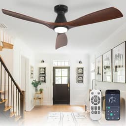 Depuley 52 inch plafondventilatoren met verlichting: walnoot 3-bladige inbouwventilator met laag profiel voor slaapkamer - dimbare buitenstille DC-motorventilator met afstandsbediening — thumbnail 3