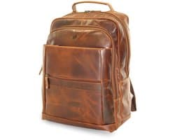 Fana Bags Grote Laptop Rugzak Leer Cognac - 17 inch Laptopvak - Leren Werk Rugzak - Business Rugtas Groot