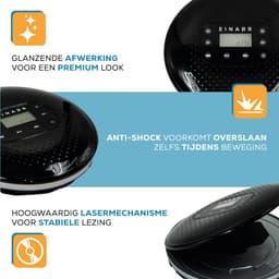 Einarr Supplies Discman - Portable CD Speler - MP3, WMA / CD-R / CD-RW Compatible Speler - Oplaadbaar met USB Aansluiting - Anti-Shock bescherming - Inclusief Oordopjes - zwart — thumbnail 3