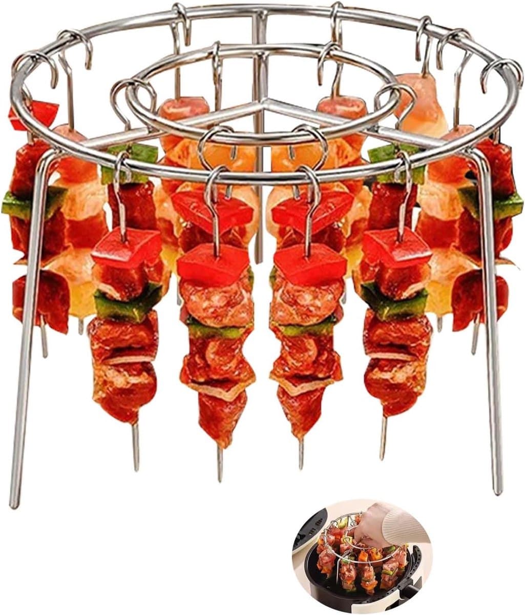 Airfryer accessoire, RVS BBQ spiesenset - 24 spiesen + ronde grillpan | Geschikt voor airfryer grillpannen, Geschikt voor Ninja airfryer grillpannen — afbeelding 1