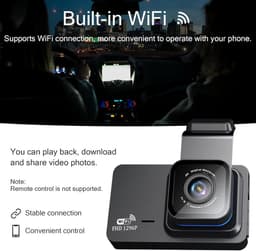 Dashcam Auto 1296P dashcamera, voor full HD dashcamera, auto, met 32G SD-kaart, 3,0 inch IPS-scherm, dual camera met wifi, GPS, 480p achter, loopopname, 140° groothoek, app-bediening, achteruitrijhulp, — thumbnail 1