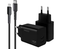 Phreeze Power Delivery snellader geschikt voor iPhone 14 13 12 11 - Geschikt voor Lightning kabel - GaN snel oplader met 2 poorten