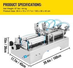 Dubbele Buis Pneumatische Vulmachine 100-1000ml voor Vloeistoffen en Sappen — thumbnail 3