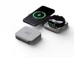 Xtorm 15W Opvouwbare Draadloze Oplader 2-in-1 - Geschikt voor iPhone, AirPods & Apple Watch - Stijlvol Ontwerp - Snelladen - Grijs