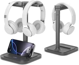 2-in-1 Desk Headphone Stand with Phone Holder - Rotating Non-Slip Organizer for All Headphone Sizes — thumbnail 1