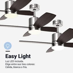 Stille Plafondventilator met LED Verlichting, Roestvrij Staal, 132 cm, Afstandsbediening en 6 Snelheden — thumbnail 2