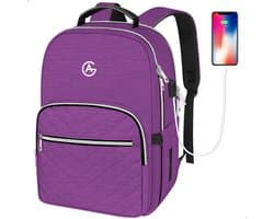AG Luxe Rugzak Donkerpaars- Rugzakken - Rugtassen - Laptop - 26L - School -dames,heren.jongens en meisjes - Backpack Waterafstotend- Schooltas - Reizen & Werken - Anti Diefstal Ontwerp - Inclusief Usb Oplaadstation