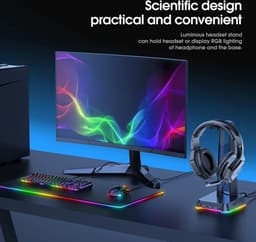 DrPhone ONIKUMA ST-2 - Hoofdtelefoonstandaard - 3 USB-Poorten, RGB-Verlichting en Audio-Interface - Koptelefoonstandaard - Organizer — thumbnail 2