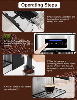 Koffiezetapparaat - Espresso - Espresso Machine - Cappuccino koffiezetapparaat - Melkopschuimer - LCD touch - Semi automatische Pomp - 1200W - Licht grijs — thumbnail 3