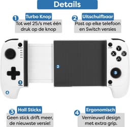 Draadloze Telefoon Controller geschikt voor Nintendo Switch, iPhone, Android, Cloud Streaming (PS5, Xbox Game Pass) - Bluetooth BackBone Draadloos - Turbo + Macro Knoppen - Accessoires — thumbnail 3