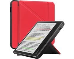 Hoes Geschikt voor Kobo Libra Colour - Luxe E-reader Trifold Case - Bescherm Hoesje Book Cover - Rood