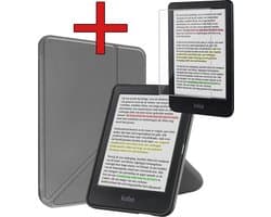 Hoes Geschikt voor Kobo Clara Colour - Met Screenprotector - Luxe E-reader Trifold Case - Bescherm Hoesje Book Cover - Grijs