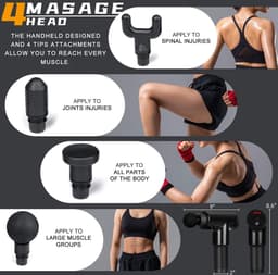 Massagegeweer, Massagepistool Deep Tissue Elektrische Handheld Percussie Spiermassager Massage Gun 6 Snelheden & 4 Massagekoppen voor Spieren Relief — thumbnail 3