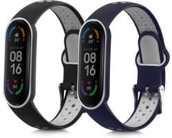 kwmobile 2x horlogebandjes geschikt voor Xiaomi Mi Smart Band 6 / Mi Band 6 / Band 5 bandje - Smartwatch bandjes van TPU - Activity tracker horloge band in zwart / grijs / donkerblauw / wit