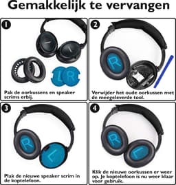 Set Oorkussens voor Bose Koptelefoon met installatie gereedschap - Zwart Blauw - QuietComfort 35 - QC35II - QC35 - QC25 - QC15 - QC2 - Soundtrue - Soundlink Around-Ear II AE2 — thumbnail 5