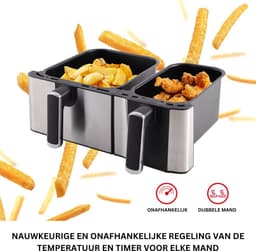 MKSS® Dubbele Airfryer XXXL - Duo Heteluchtfriteuse - Geschikt voor Accessoires - Zwart met Zilver — thumbnail 6