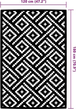 vidaXL - Buitenkleed - ARAKIL - 120x180 - cm - PP - wit - en - zwart — thumbnail 5
