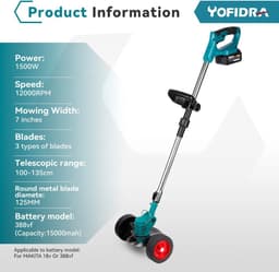 QuickShop Zweef grasmaaier - Zweefmaaier - Zweefmaaier - Grastrimmer met Accu - Grasmaaier - Handmaaier met Wielen - Licht Blauw - Opvouwbare Verstelbare Trimmer - Efficiënte Tuin Snoeien - Snij Elektrisch Gereedschap Voor Makita 18V Batterij — thumbnail 4
